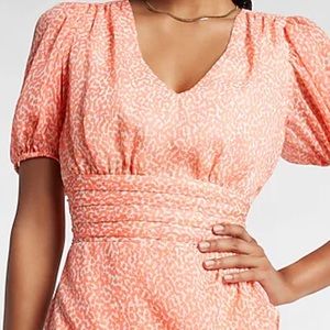 ExpressPrinted  Ruffle Wrap Puff Sleeve Dress